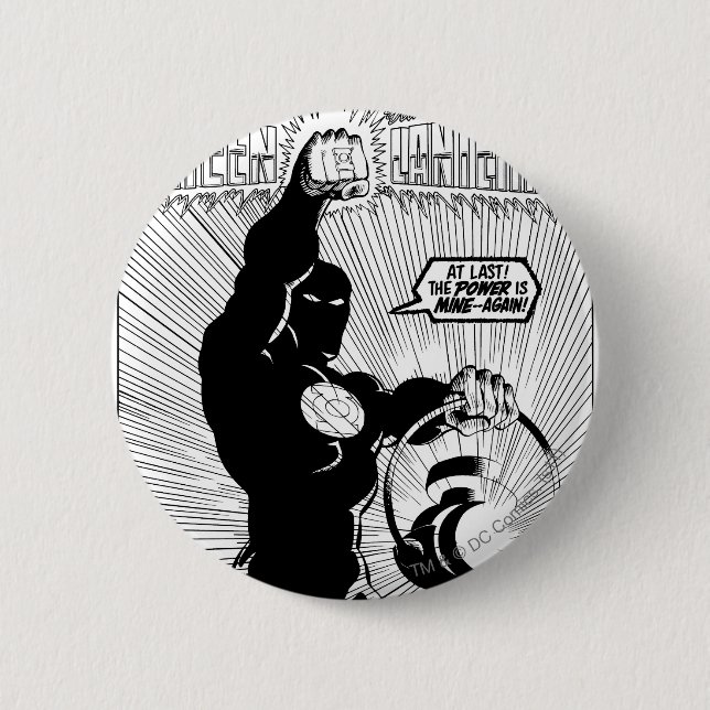 Green Lantern - Glowing Lantern, Black and White Pinback Button (Front)
