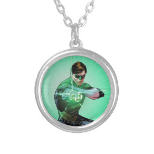 Green Lantern & Glowing Ring Silver Plated Necklace