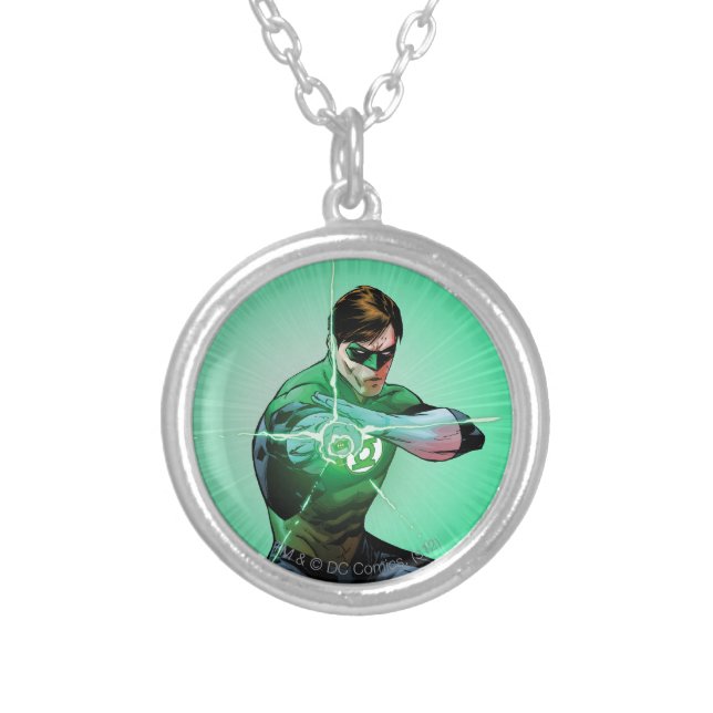 Green Lantern & Glowing Ring Silver Plated Necklace (Front)