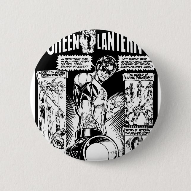Green Lantern  - Green Shaded Comic, Black and Whi Button (Front)