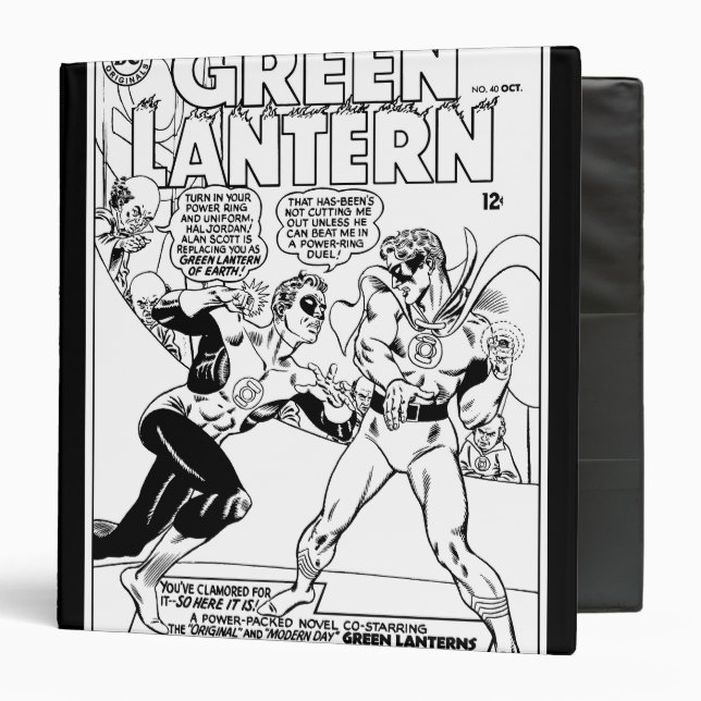 Green Lantern in the ring, Black and White 3 Ring Binder (Front/Inside)