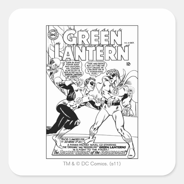 Green Lantern in the ring, Black and White Square Sticker (Front)