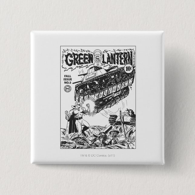Green Lantern in the trenches, Black and White Button (Front)