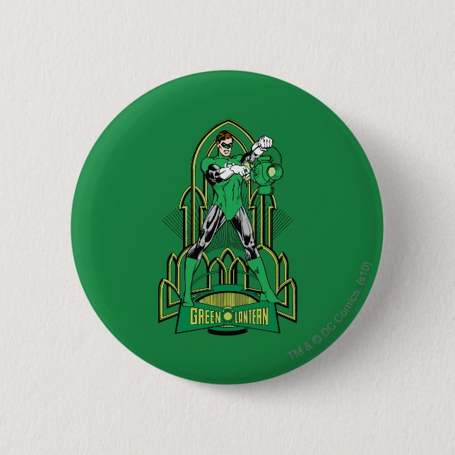 Green Lantern on decorative background Button (Front)