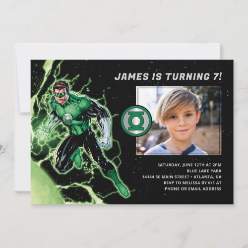 Green Lantern Photo Birthday  Invitation