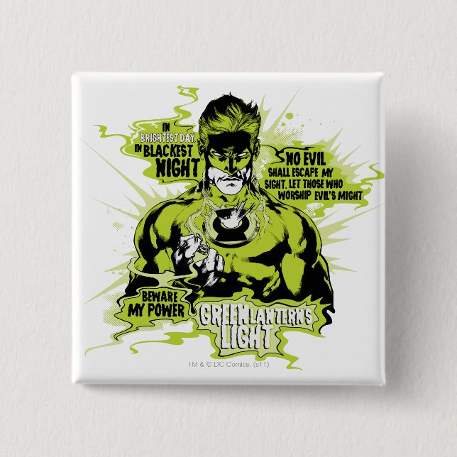 Green Lantern Text Collage - Color Button (Front)