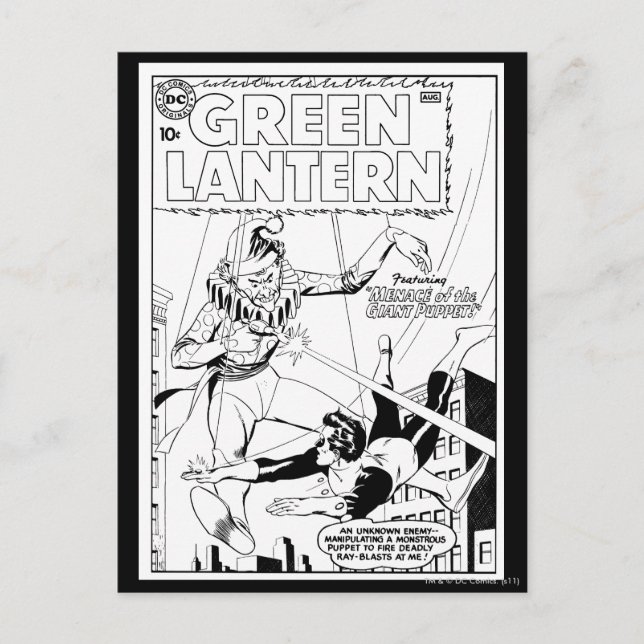 Green Lantern vs Clown, Black and White Postcard (Front)