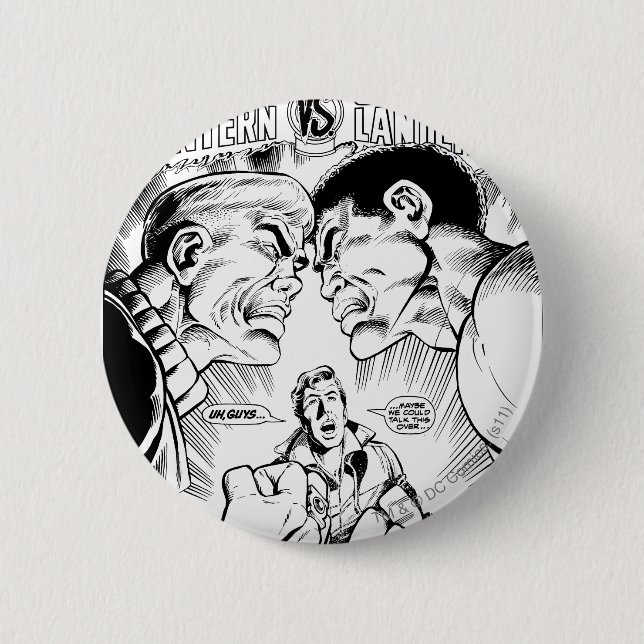 Green Lantern vs Green Lantern, Black and White Pinback Button (Front)