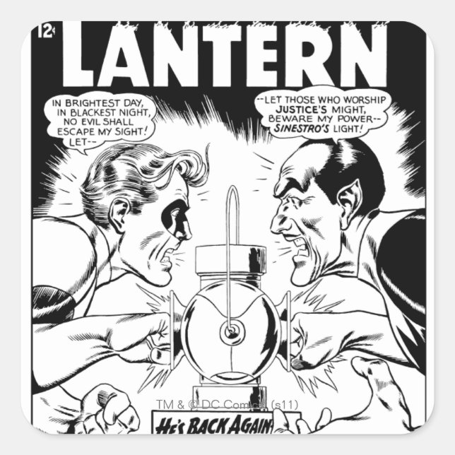 Green Lantern vs Sinestro, Black and White Square Sticker (Front)