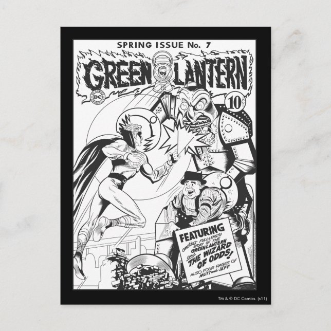 Green Lantern vs The Wizard of Odds, Black and Whi Postcard (Front)