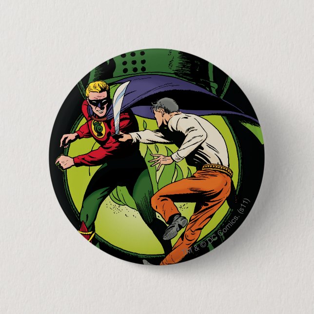 Green Lantern with cape in fight Pinback Button (Front)
