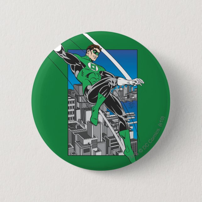 Green Lantern with City Background Pinback Button (Front)