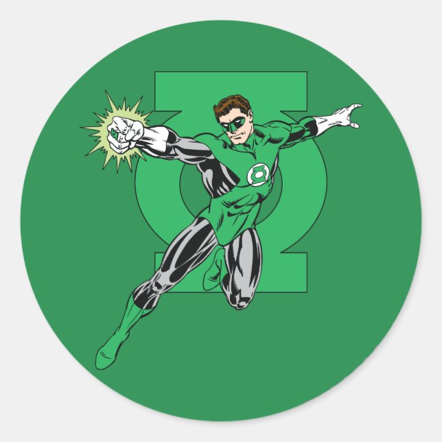 Green Lantern with Logo Background Classic Round Sticker (Front)