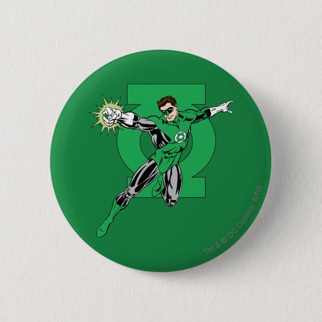 Green Lantern with Logo Background Pinback Button (Front)