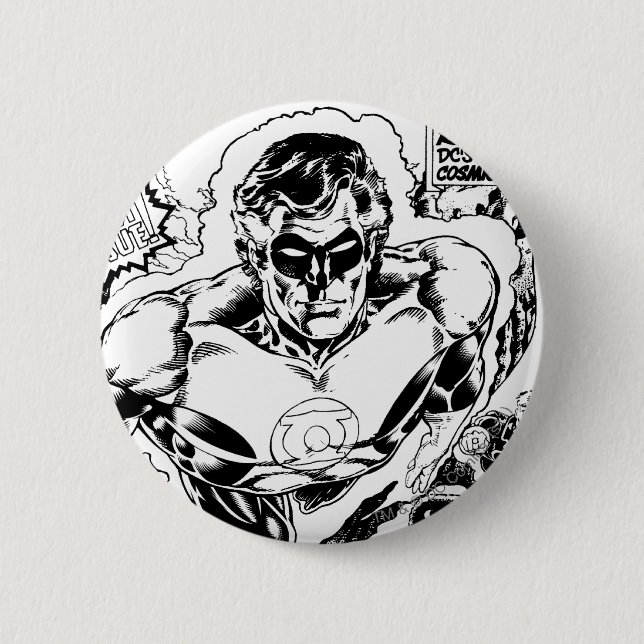 Green Lanterns Flying, Black and White Button (Front)