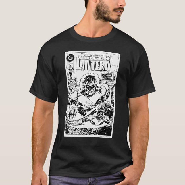 Green Lanterns Flying, Black and White T-Shirt (Front)