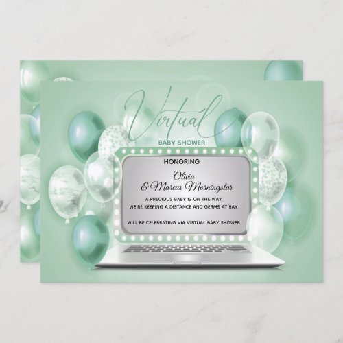 Green Laptop Virtual Gender Neutral Baby Shower Invitation