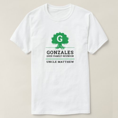 Green Large Tree with Initial _ Family Reunion T_Shirt