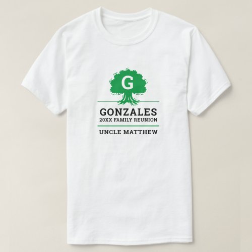 Green Large Tree with Initial - Family Reunion T-Shirt