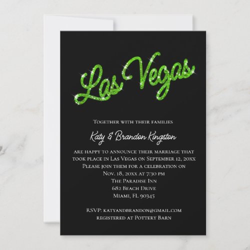 Green Las Vegas Sparkles Post Wedding Invitation