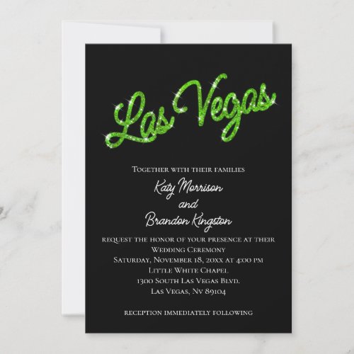 Green Las Vegas Sparkles Wedding Invitation