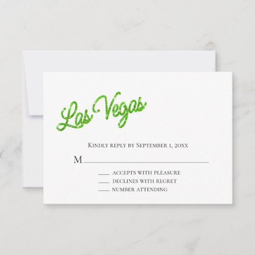 Green Las Vegas Sparkles Wedding RSVP Invitation