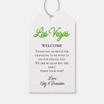 Green Las Vegas Sparkles Wedding Welcome Gift Tags by prettyfancyinvites at Zazzle