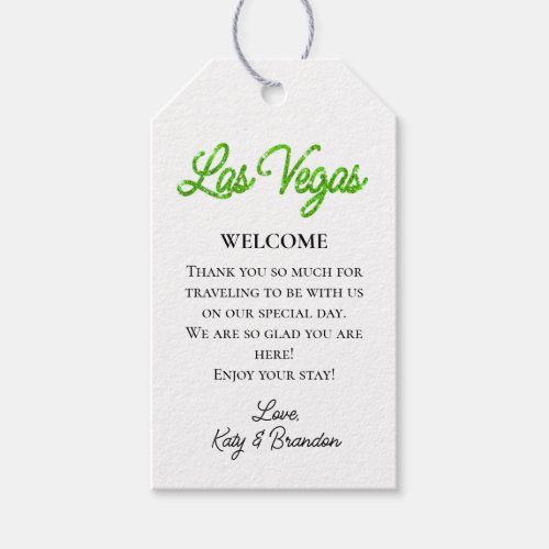 Green Las Vegas Sparkles Wedding Welcome Gift Tags