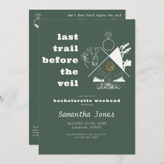 Green Last Trail Before Veil Glamping Bachelorette Invitation (Front/Back)