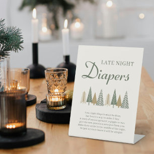 Green Late Night Diapers Winter Baby Shower Game Pedestal Sign