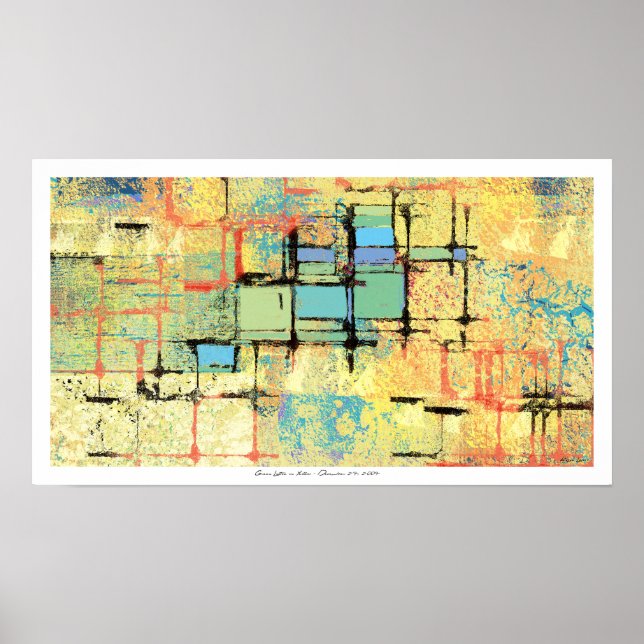 Green Lattice on Yellow Abstract Painting Poster (Front)