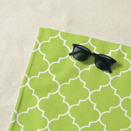 Green Latticework Quatrefoil Moroccan Trellis Beach Towel