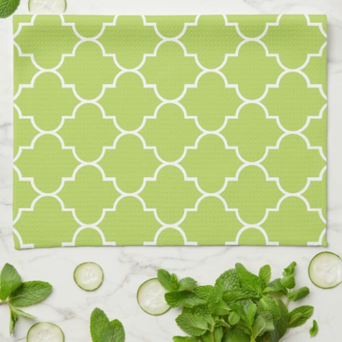 Green Latticework Quatrefoil Moroccan Trellis Kitchen Towel