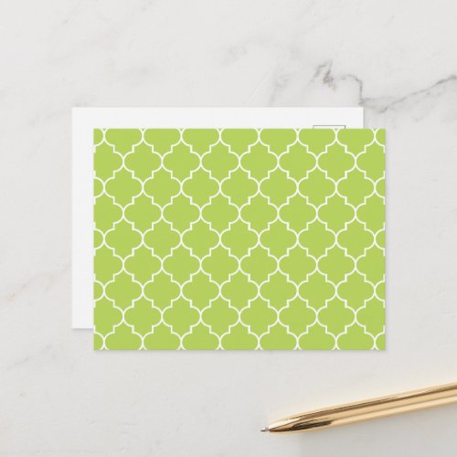 Green Latticework Quatrefoil Moroccan Trellis Postcard