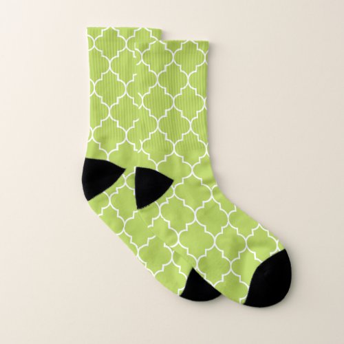 Green Latticework Quatrefoil Moroccan Trellis Socks