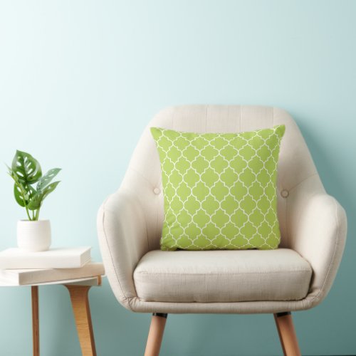 Green Latticework Quatrefoil Moroccan Trellis Throw Pillow