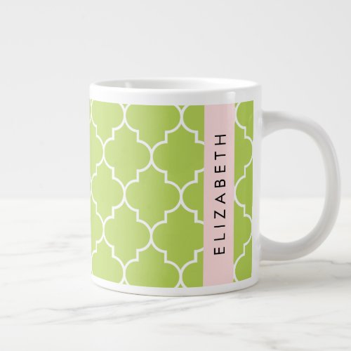 Green Latticework Quatrefoil Trellis Your Name Giant Coffee Mug