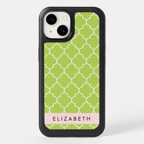 Green Latticework Quatrefoil Trellis Your Name OtterBox iPhone 14 Case