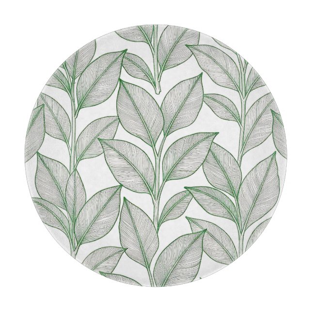 Green Laurel Leaf Botanical Pattern Cutting Board (Front)