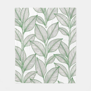 Green Laurel Leaf Botanical Pattern Fleece Blanket