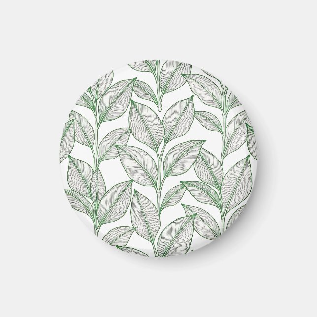 Green Laurel Leaf Botanical Pattern Magnet (Front)