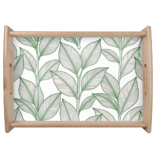 Green Laurel Leaf Botanical Pattern Serving Tray