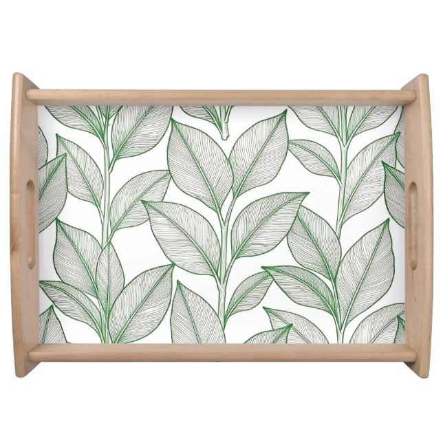 Green Laurel Leaf Botanical Pattern Serving Tray (Front)