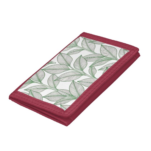 Green Laurel Leaf Botanical Pattern Tri-fold Wallet (Bottom)