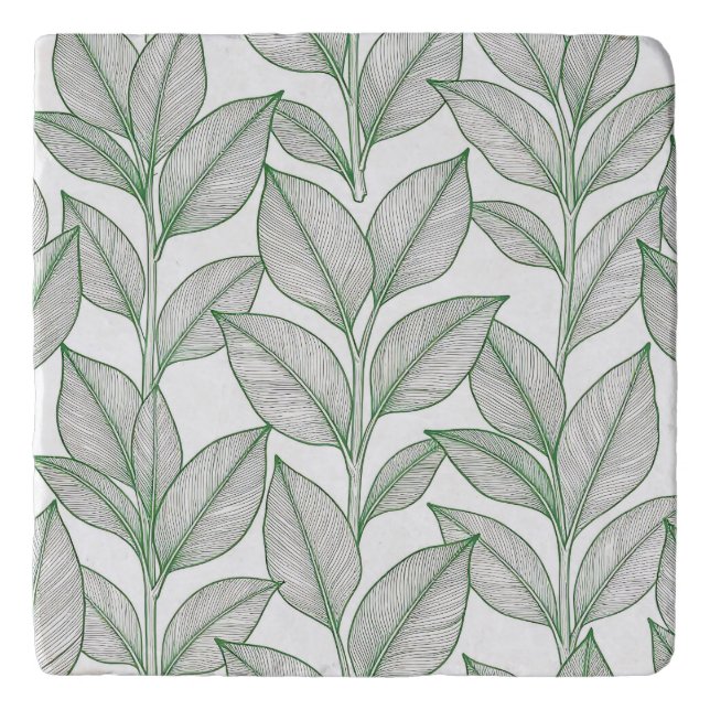 Green Laurel Leaf Botanical Pattern Trivet (Front)