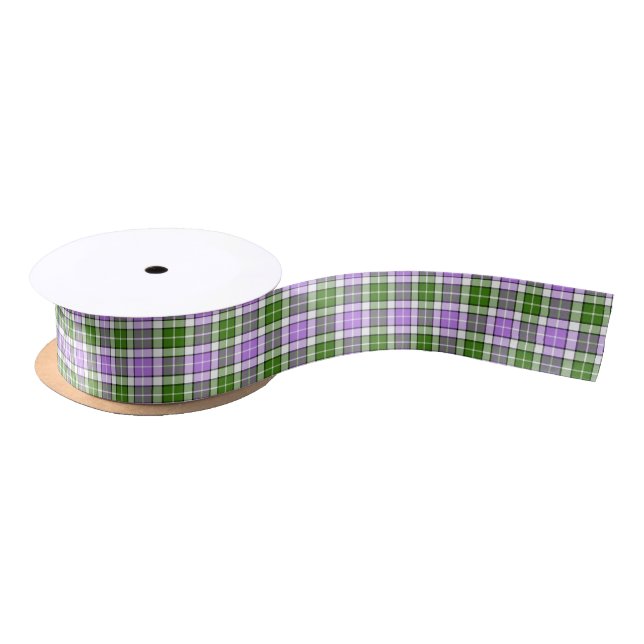 Green, Lavender, and White Plaid Satin Ribbon (Spool)