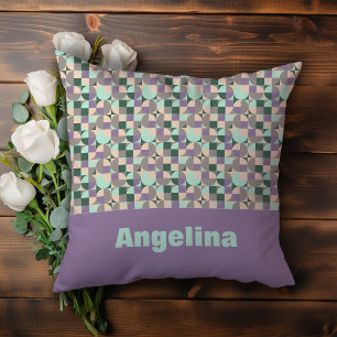Green lavender beige abstract geometric pattern throw pillow