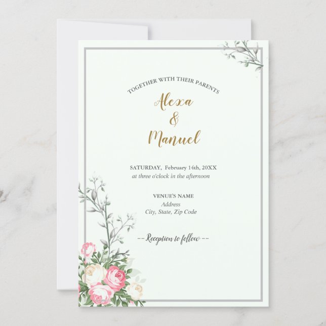 Green Lavenderblush Floral Wedding Invitation (Front)
