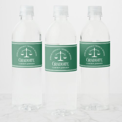 Green Law School Custom Graduation Party Water Bottle Label