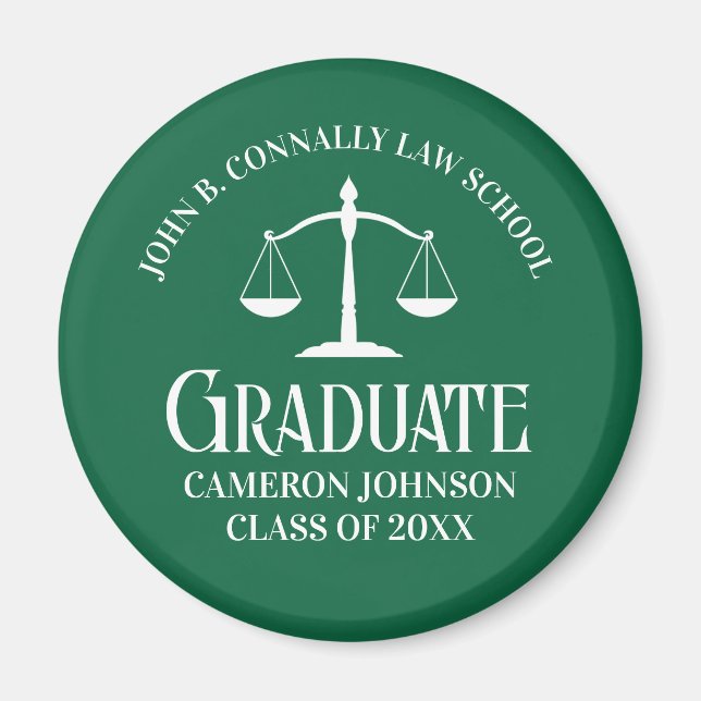 Green Law School Graduation Party Personalized Magnet (Front)